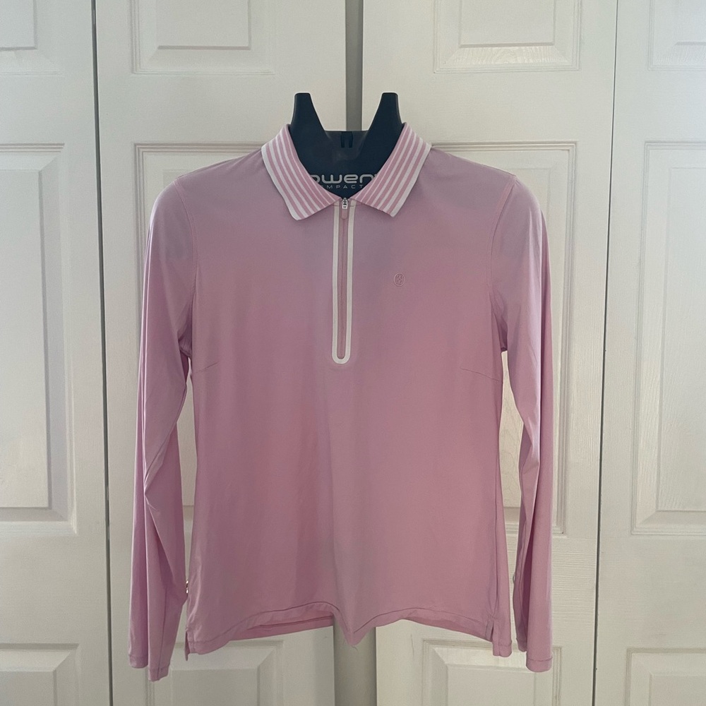 G/FORE Pink Striped Polo Shirt
